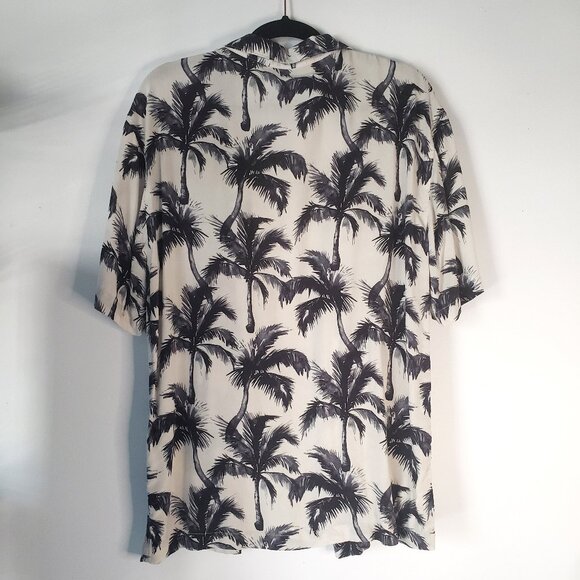 360 SURF Palm Tree Tropical Hawaiian Shirt Black Blue on Cream White - Picture 3 of 9